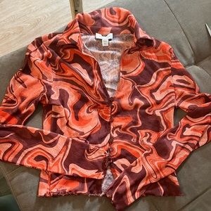 Top Shop Orange & Brown Mesh Blouse